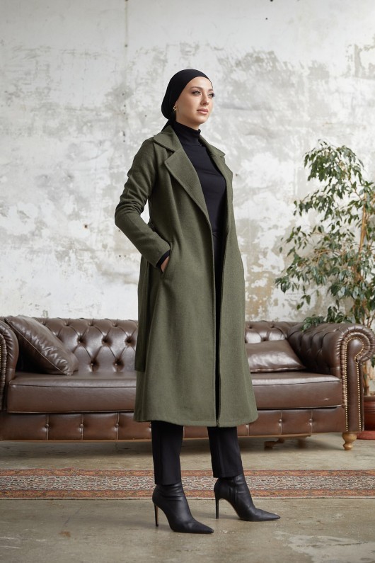 20053 - Bağlamalı Tesettür Kaban Haki̇-A20 20053 - Bağlamalı Tesettür Kaban Haki̇-A20