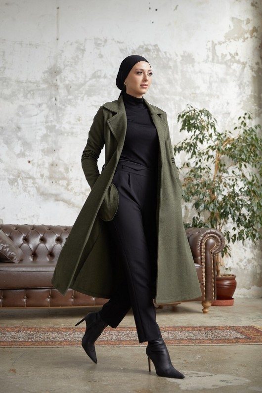 20053 - Bağlamalı Tesettür Kaban Haki̇-A20 20053 - Bağlamalı Tesettür Kaban Haki̇-A20