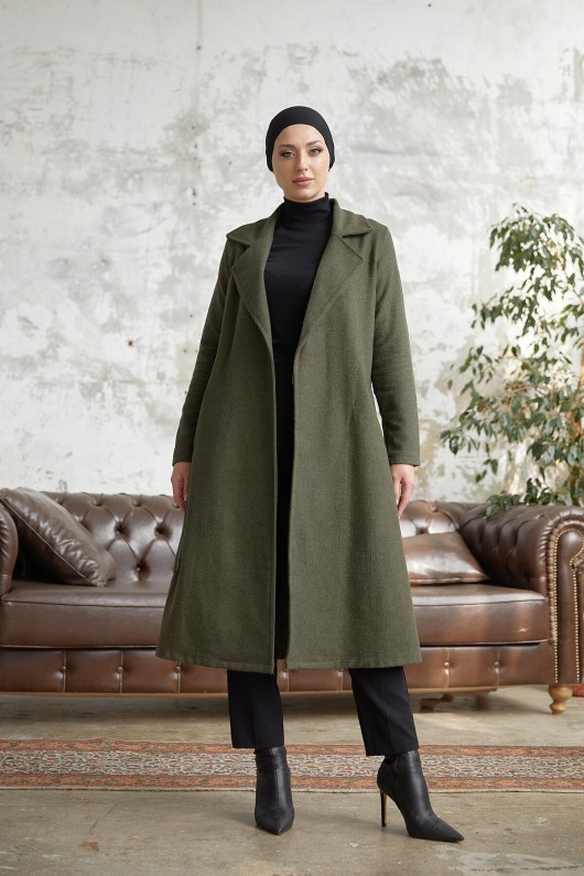 20053 - Bağlamalı Tesettür Kaban Haki̇-A20 20053 - Bağlamalı Tesettür Kaban Haki̇-A20