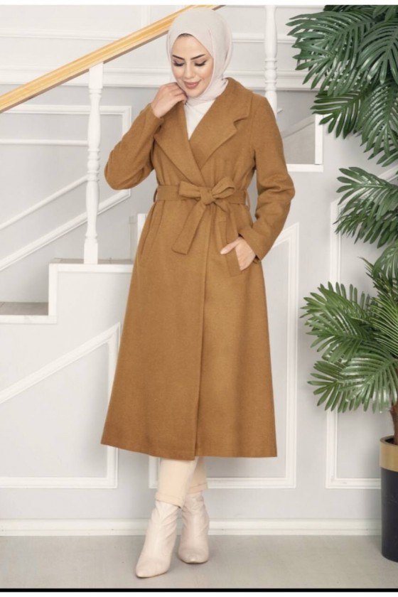 20053 - Bağlamalı Tesettür Kaban Camel-A20 20053 - Bağlamalı Tesettür Kaban Camel-A20