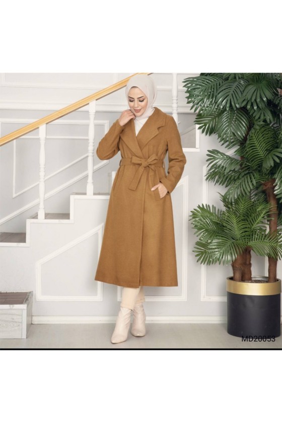 20053 - Bağlamalı Tesettür Kaban Camel-A20