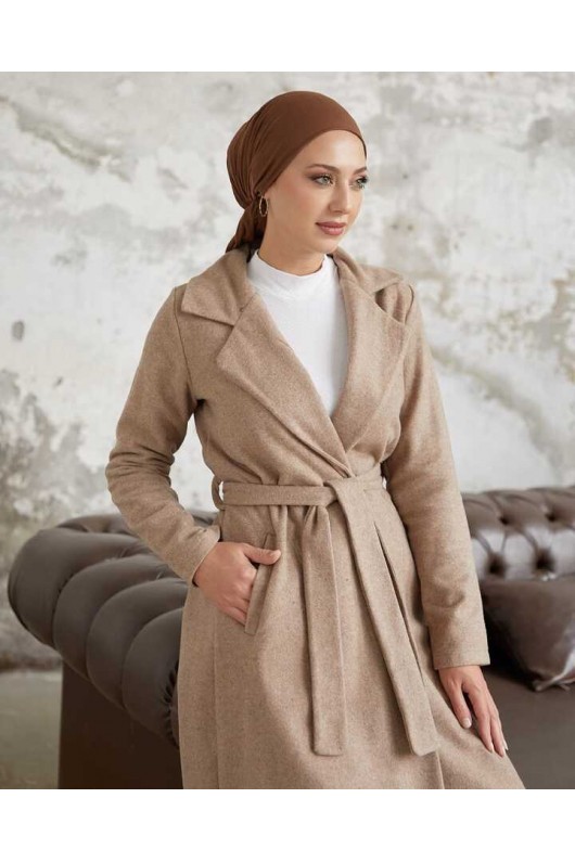 20053 - Bağlamalı Tesettür Kaban Bej-A20