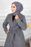 20053 - Bağlamalı Tesettür Kaban Gri̇-A20