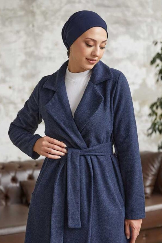 20053 - Bağlamalı Tesettür Kaban Laci̇vert-A20