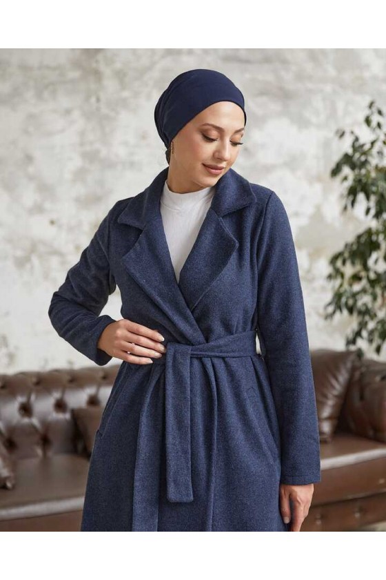 20053 - Bağlamalı Tesettür Kaban Laci̇vert-A20