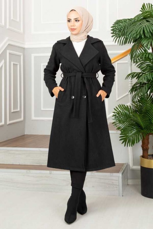 20069 - 4 Düğmeli Tesettür Kaban Si̇yah-A15 20069 - 4 Düğmeli Tesettür Kaban Si̇yah-A15