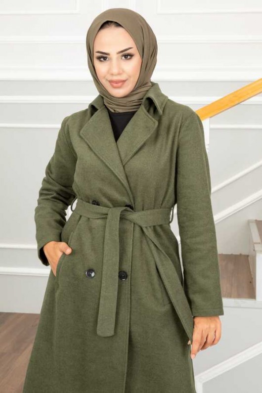 20069 - 4 Düğmeli Tesettür Kaban Haki̇-A15 20069 - 4 Düğmeli Tesettür Kaban Haki̇-A15