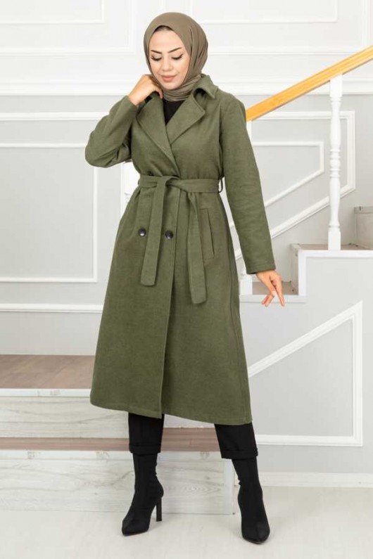 20069 - 4 Düğmeli Tesettür Kaban Haki̇-A15 20069 - 4 Düğmeli Tesettür Kaban Haki̇-A15