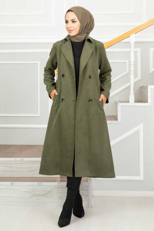 20069 - 4 Düğmeli Tesettür Kaban Haki̇-A15 20069 - 4 Düğmeli Tesettür Kaban Haki̇-A15