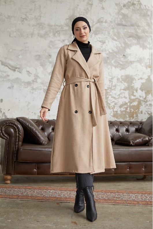 20069 - 4 Düğmeli Tesettür Kaban Bej-A15 20069 - 4 Düğmeli Tesettür Kaban Bej-A15