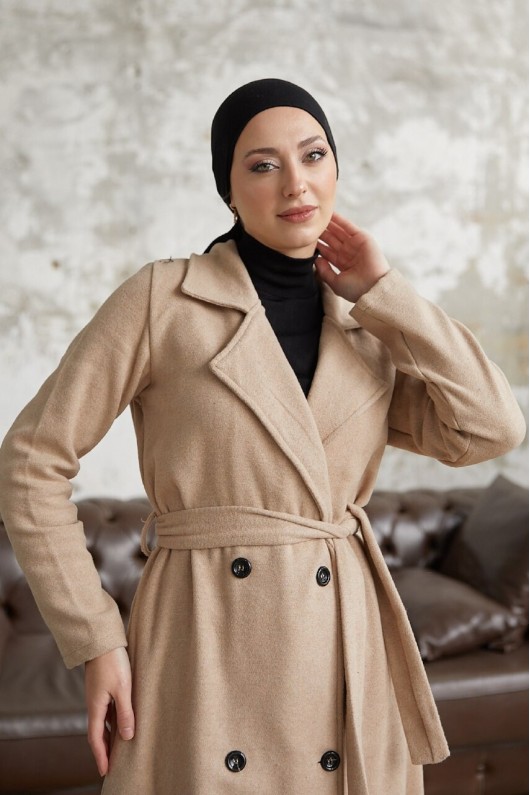 20069 - 4 Düğmeli Tesettür Kaban Bej-A15 20069 - 4 Düğmeli Tesettür Kaban Bej-A15
