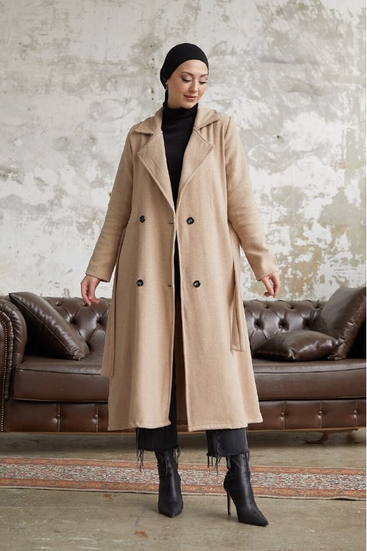 20069 - 4 Düğmeli Tesettür Kaban Bej-A15 20069 - 4 Düğmeli Tesettür Kaban Bej-A15