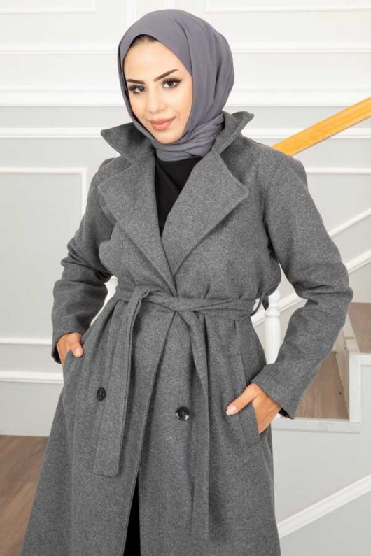 20069 - 4 Düğmeli Tesettür Kaban Gri̇-A15 20069 - 4 Düğmeli Tesettür Kaban Gri̇-A15