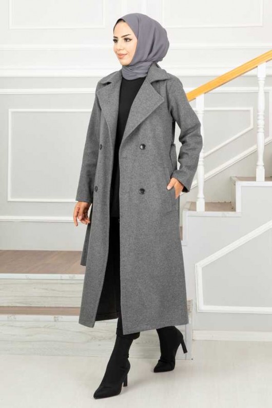 20069 - 4 Düğmeli Tesettür Kaban Gri̇-A15 20069 - 4 Düğmeli Tesettür Kaban Gri̇-A15