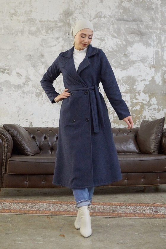 20069 - 4 Düğmeli Tesettür Kaban Laci̇vert-A15 20069 - 4 Düğmeli Tesettür Kaban Laci̇vert-A15