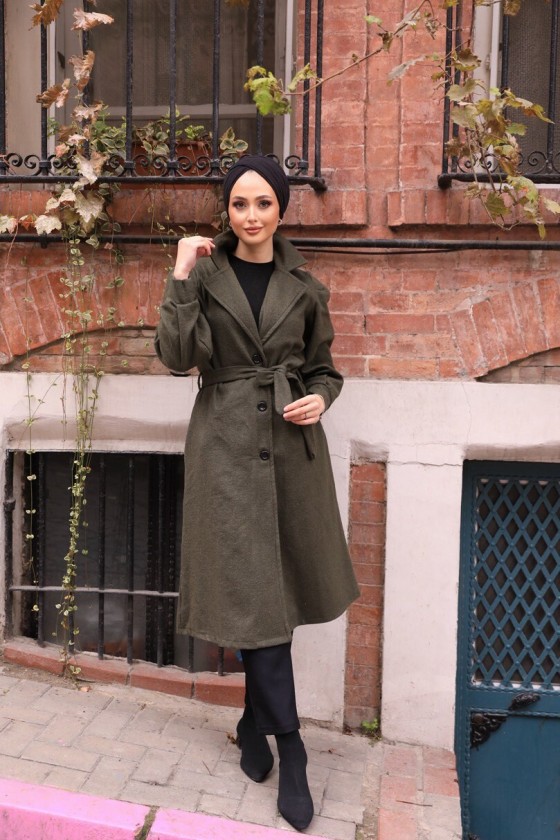 20331 - Balon Kol Tesettür Kaban Haki̇-C6 20331 - Balon Kol Tesettür Kaban Haki̇-C6