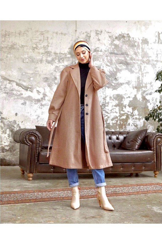 20331 - Balon Kol Tesettür Kaban Camel-C6