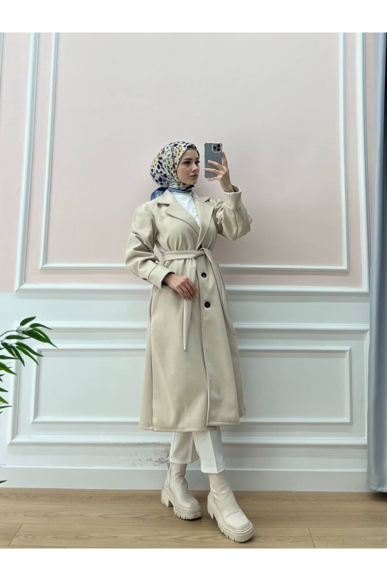 Balon Kol Tesettür Kaban Bej