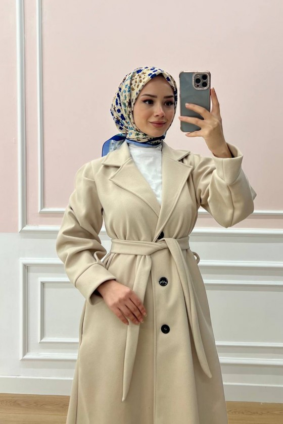 Balon Kol Tesettür Kaban Bej Balon Kol Tesettür Kaban Bej