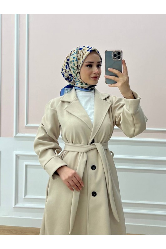 Balon Kol Tesettür Kaban Bej