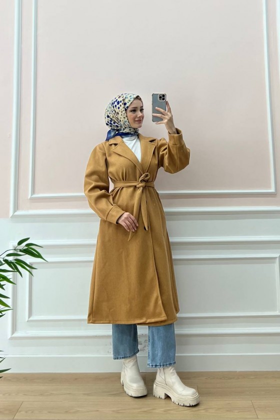 Balon Kol Tesettür Kaban Taba