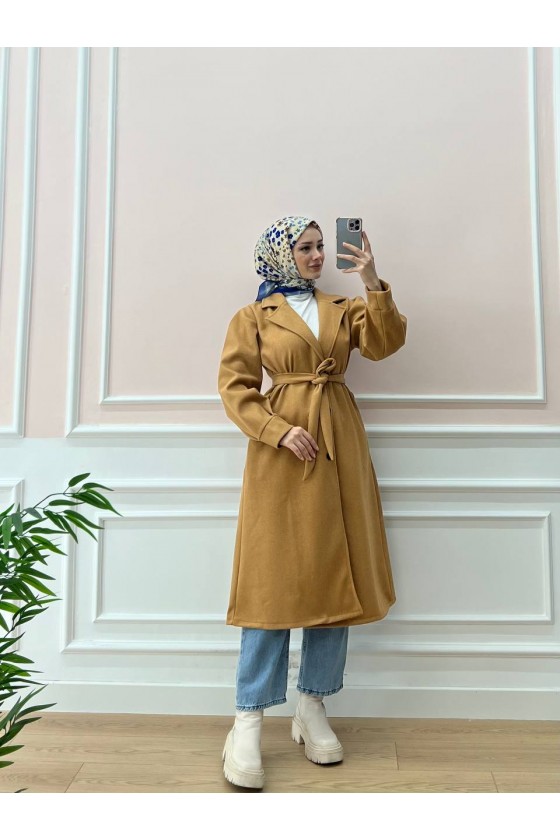 Balon Kol Tesettür Kaban Taba