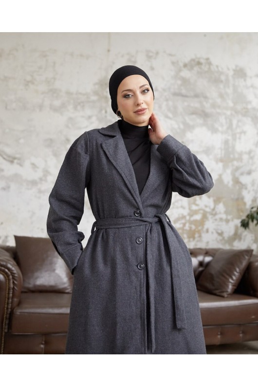 20331 - Balon Kol Tesettür Kaban Gri̇-C6