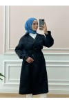 0141-Kol Ve Omuz Detaylı Tesettür Trençkot Si̇yah-C5