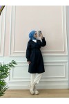 0141-Kol Ve Omuz Detaylı Tesettür Trençkot Si̇yah-C5