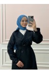 0141-Kol Ve Omuz Detaylı Tesettür Trençkot Si̇yah-C5