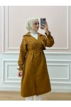 0141 - Kol Ve Omuz Detaylı Tesettür Trençkot Taba-C5 0141 - Kol Ve Omuz Detaylı Tesettür Trençkot Taba-C5