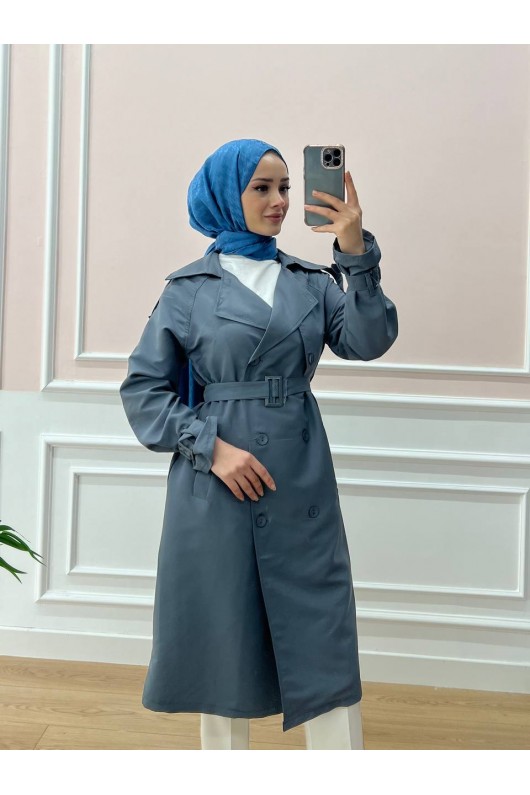 0141 - Kol Ve Omuz Detaylı Tesettür Trençkot Gri̇-C5 0141 - Kol Ve Omuz Detaylı Tesettür Trençkot Gri̇-C5
