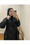 999 Kemerli Tesettür Trençkot Si̇yah-I1 999 Kemerli Tesettür Trençkot Si̇yah-I1