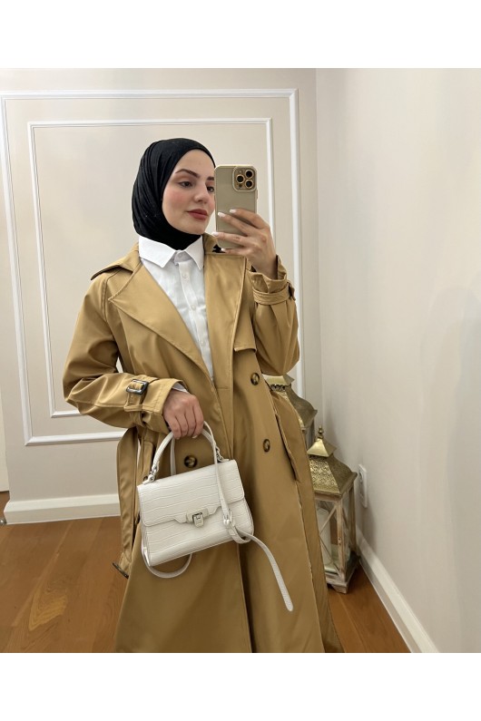 999 Kemerli Tesettür Trençkot Camel-I1 999 Kemerli Tesettür Trençkot Camel-I1