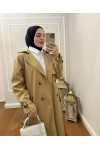 999 Kemerli Tesettür Trençkot Camel-I1 999 Kemerli Tesettür Trençkot Camel-I1