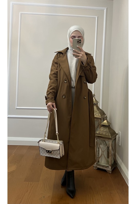 999 Kemerli Tesettür Trençkot Taba-I1 999 Kemerli Tesettür Trençkot Taba-I1
