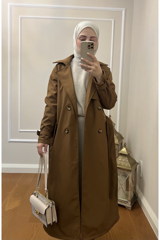 999 Kemerli Tesettür Trençkot Taba-I1 999 Kemerli Tesettür Trençkot Taba-I1