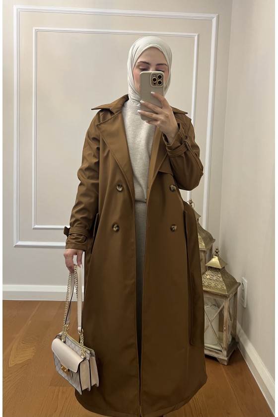 999 Kemerli Tesettür Trençkot Taba-I1 999 Kemerli Tesettür Trençkot Taba-I1