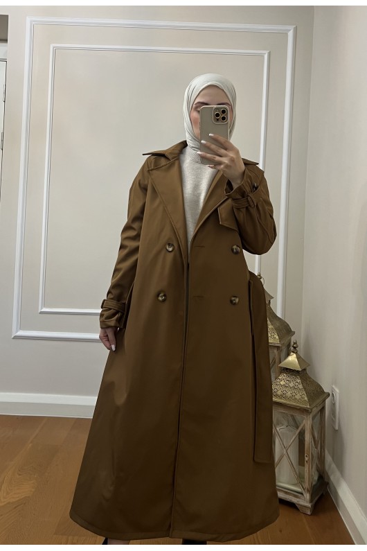 999 Kemerli Tesettür Trençkot Taba-I1 999 Kemerli Tesettür Trençkot Taba-I1