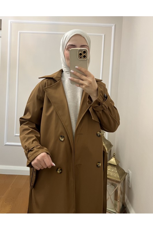 999 Kemerli Tesettür Trençkot Taba-I1 999 Kemerli Tesettür Trençkot Taba-I1