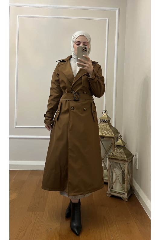 999 Kemerli Tesettür Trençkot Taba-I1 999 Kemerli Tesettür Trençkot Taba-I1