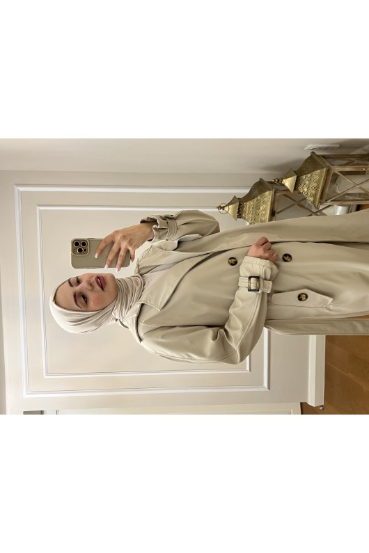 999 Kemerli Tesettür Trençkot Taş-I1 999 Kemerli Tesettür Trençkot Taş-I1