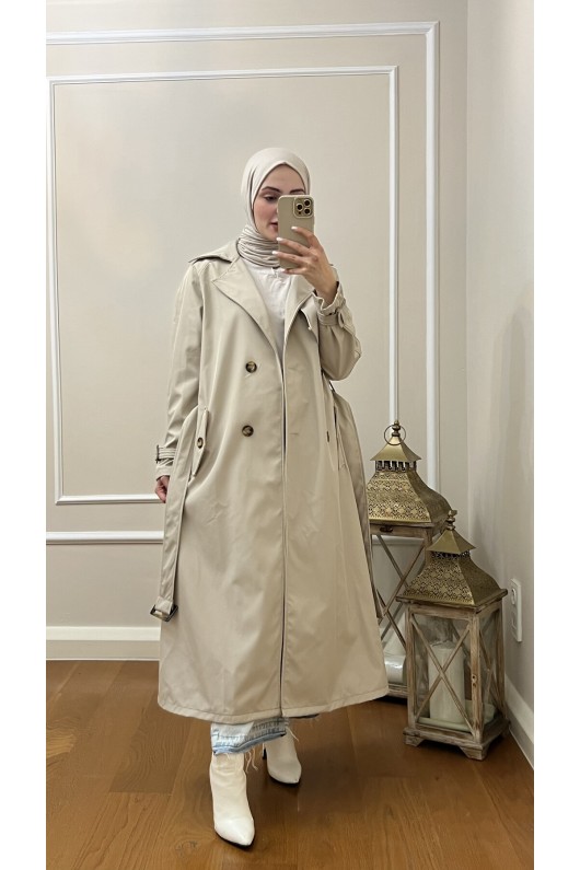 999 Kemerli Tesettür Trençkot Taş-I1 999 Kemerli Tesettür Trençkot Taş-I1