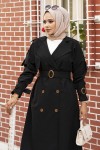 9541 - Omuz Detaylı Tesettür Trençkot Si̇yah-F2 9541 - Omuz Detaylı Tesettür Trençkot Si̇yah-F2