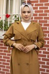 9541 - Omuz Detaylı Tesettür Trençkot Taba-F2 9541 - Omuz Detaylı Tesettür Trençkot Taba-F2