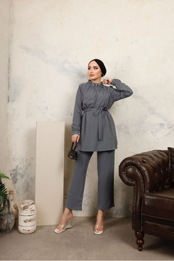 3038 - Tesettür İkili Takım 3038 Gri̇