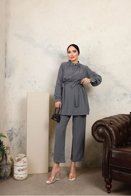 3038 - Tesettür İkili Takım 3038 Gri̇