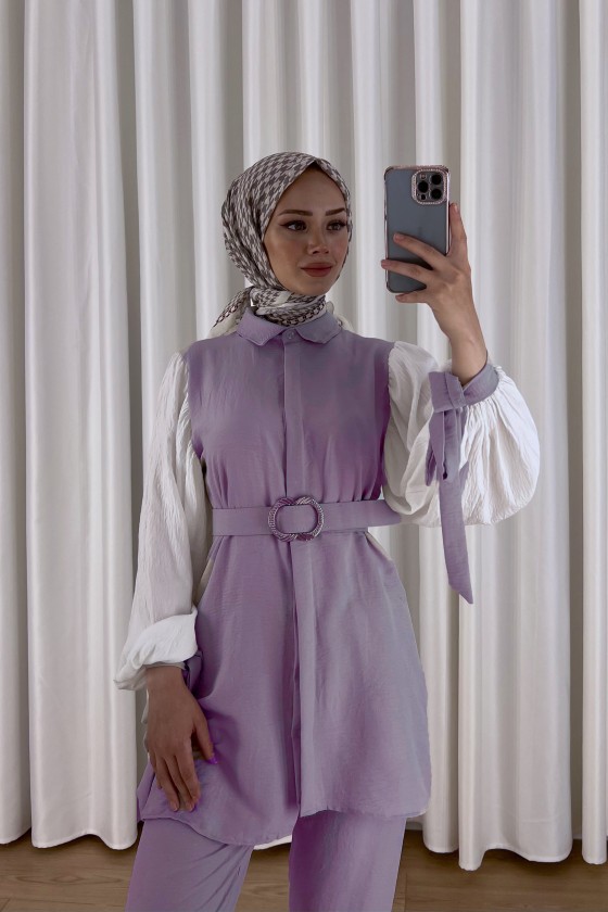 7060 - Kuşaklı Tesettür İkili Takım Li̇la-D1