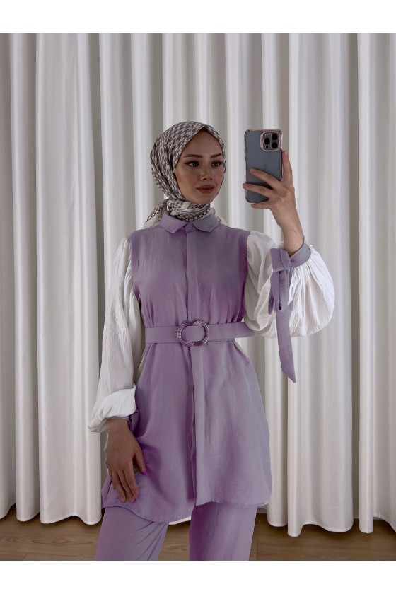 7060 - Kuşaklı Tesettür İkili Takım Li̇la-D1