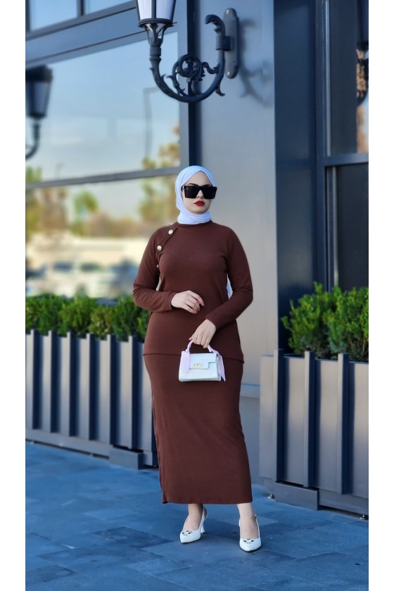2001 - Tesettür İkili Takım Kahverengi̇-I4